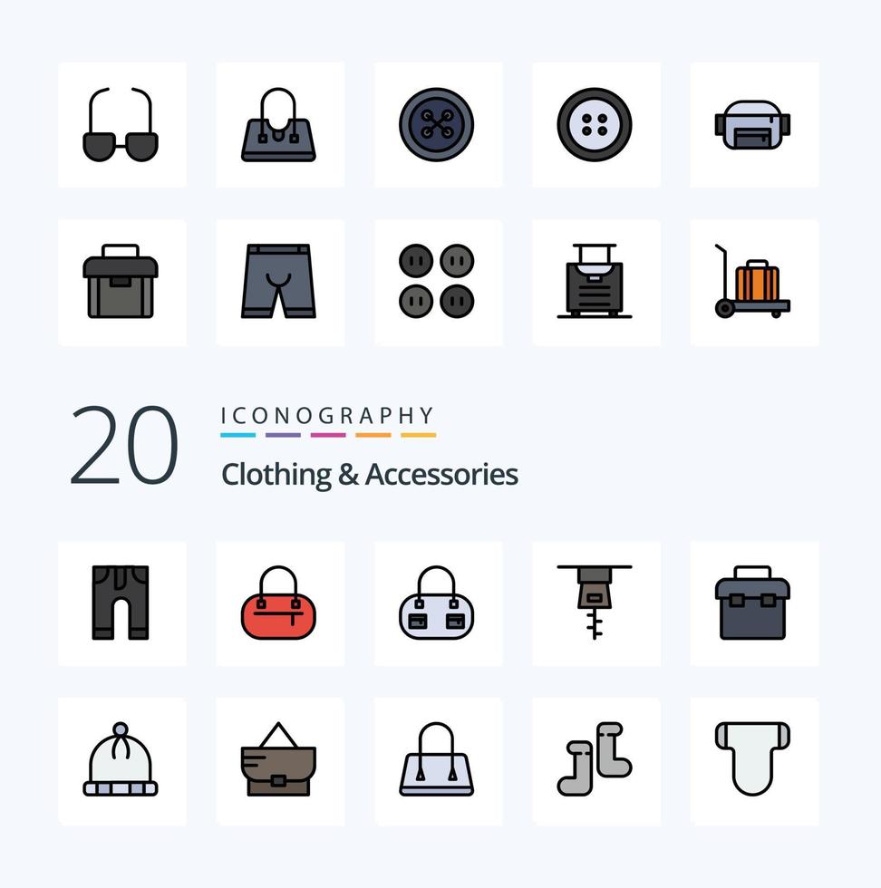 20 Clothing  Accessories Line Filled Color icon Pack like view glasses box wear hat vector