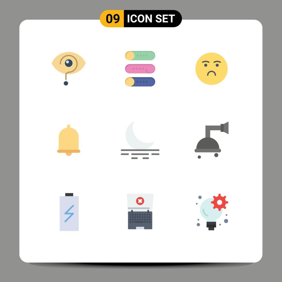 Pack of 9 Modern Flat Colors Signs and Symbols for Web Print Media such as fog notification on off bell sad Editable Vector Design Elements