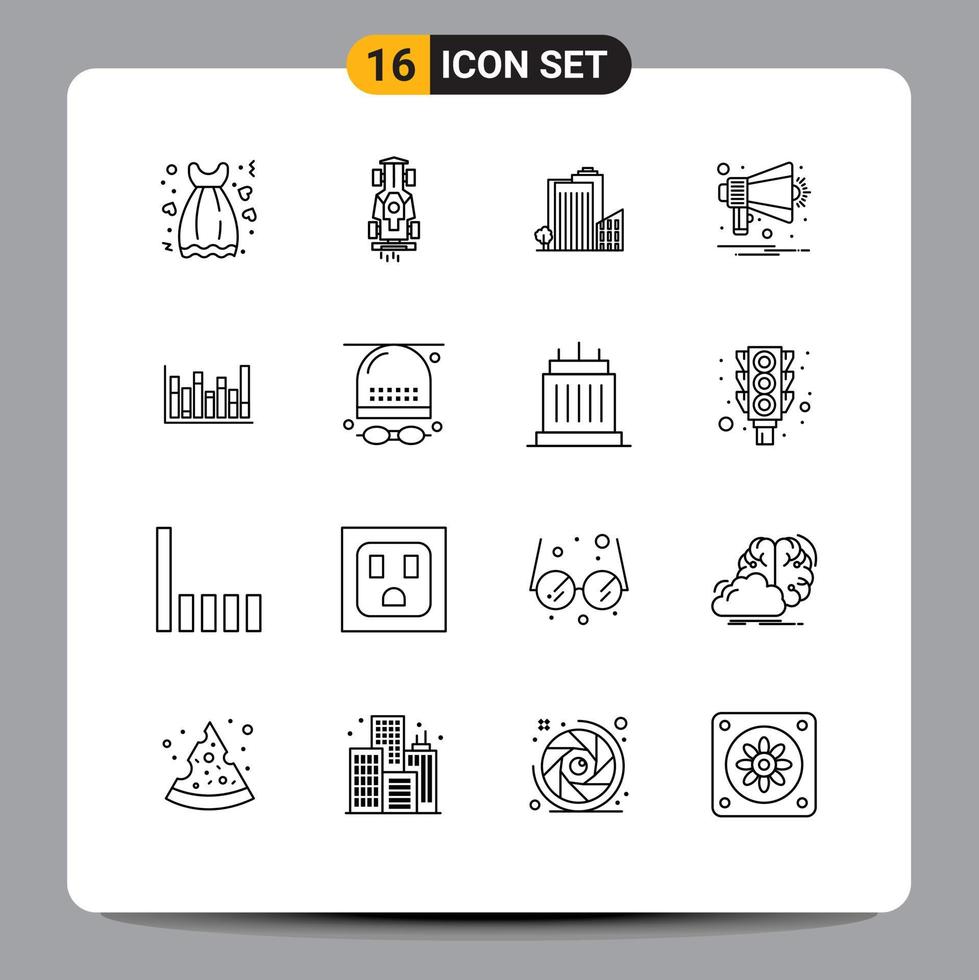 16 Universal Outlines Set for Web and Mobile Applications multimedia announcement racing real estate dormitory Editable Vector Design Elements