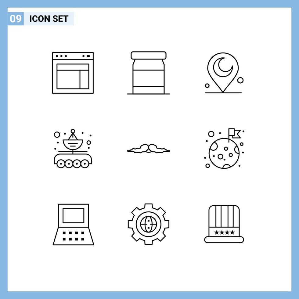 Outline Pack of 9 Universal Symbols of hipster transfer minaret parabola car Editable Vector Design Elements