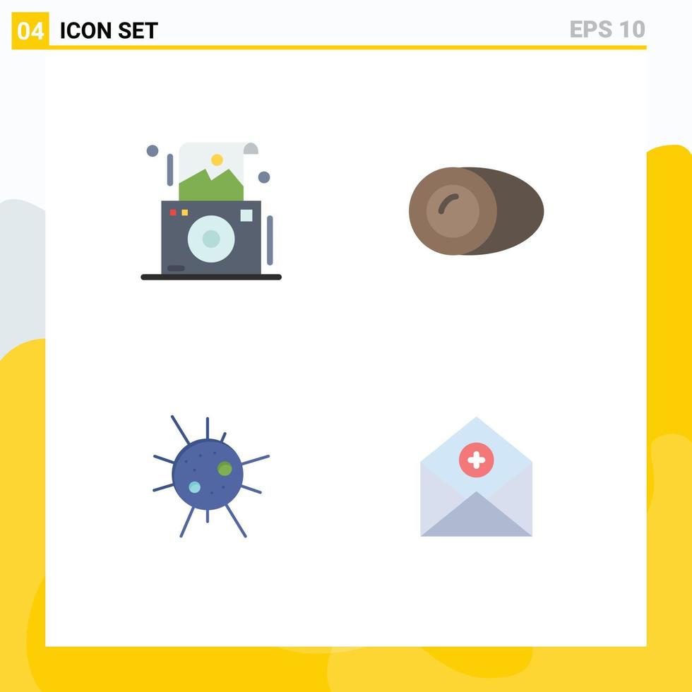 Group of 4 Flat Icons Signs and Symbols for camera disease polaroid food add Editable Vector Design Elements