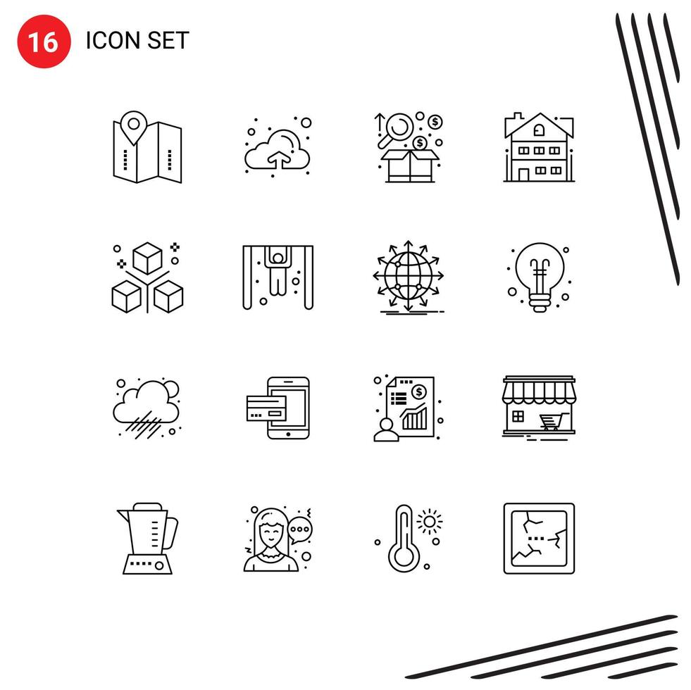 Mobile Interface Outline Set of 16 Pictograms of design home business building house Editable Vector Design Elements