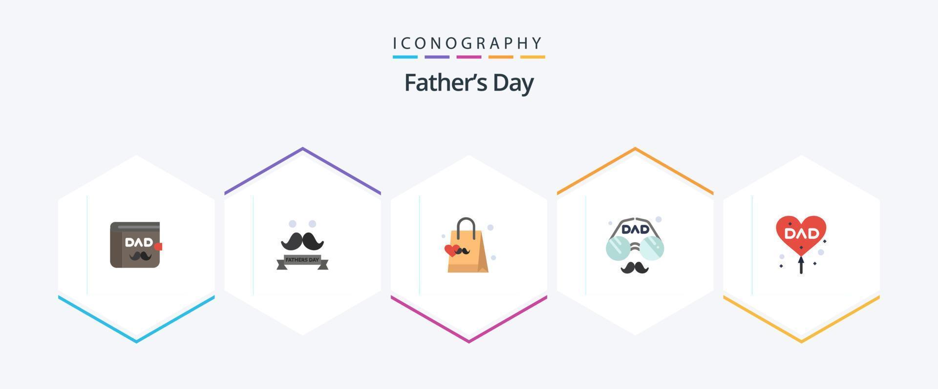 Fathers Day 25 Flat icon pack including fathers day. face. moustache. dad. hand bag vector