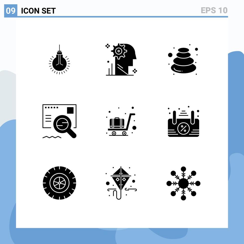 9 Universal Solid Glyph Signs Symbols of find check gear stone relax Editable Vector Design Elements