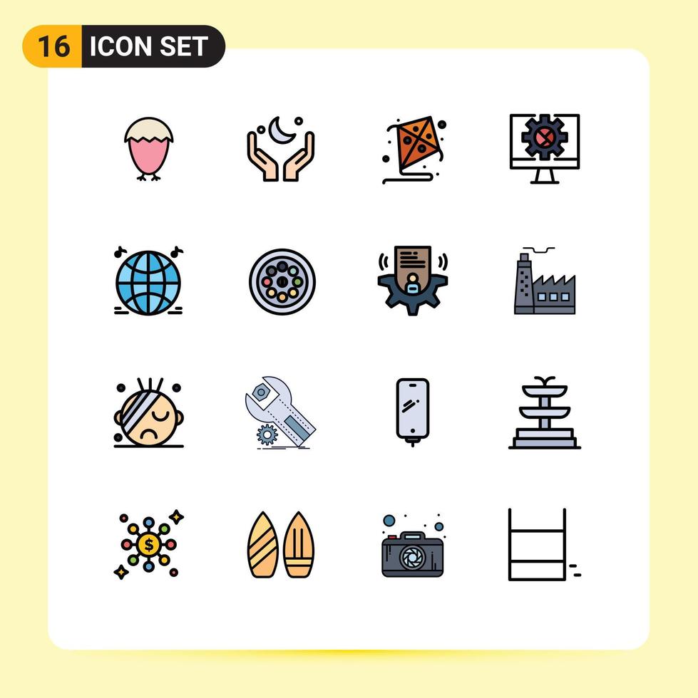 16 Creative Icons Modern Signs and Symbols of music setting eid online computer Editable Creative Vector Design Elements