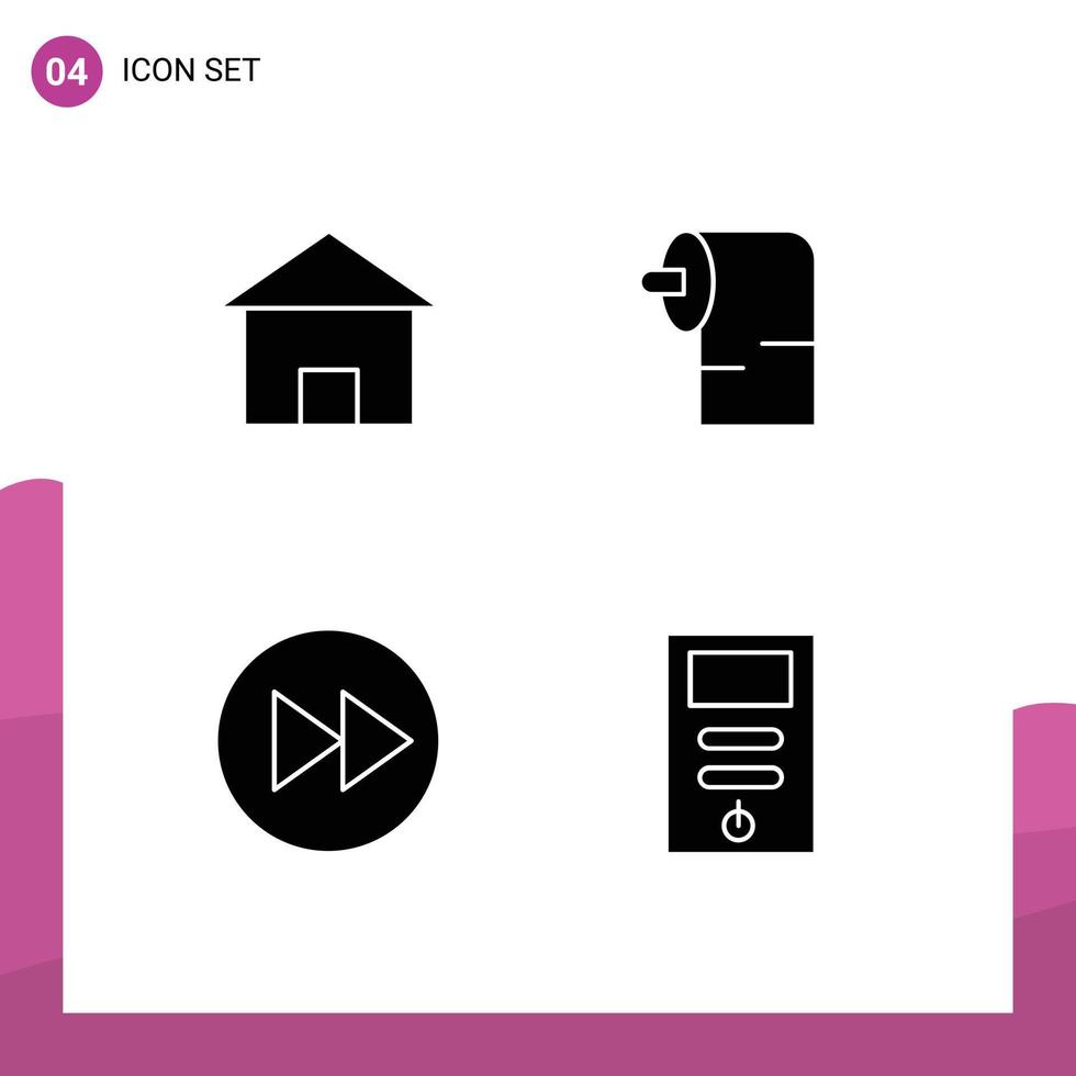 Set of 4 Commercial Solid Glyphs pack for building arrow right house paper arrows right Editable Vector Design Elements