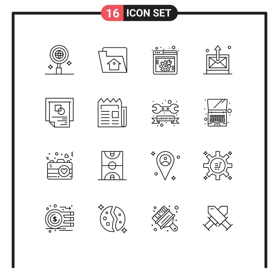 User Interface Pack of 16 Basic Outlines of presentation graph web options technology mail Editable Vector Design Elements