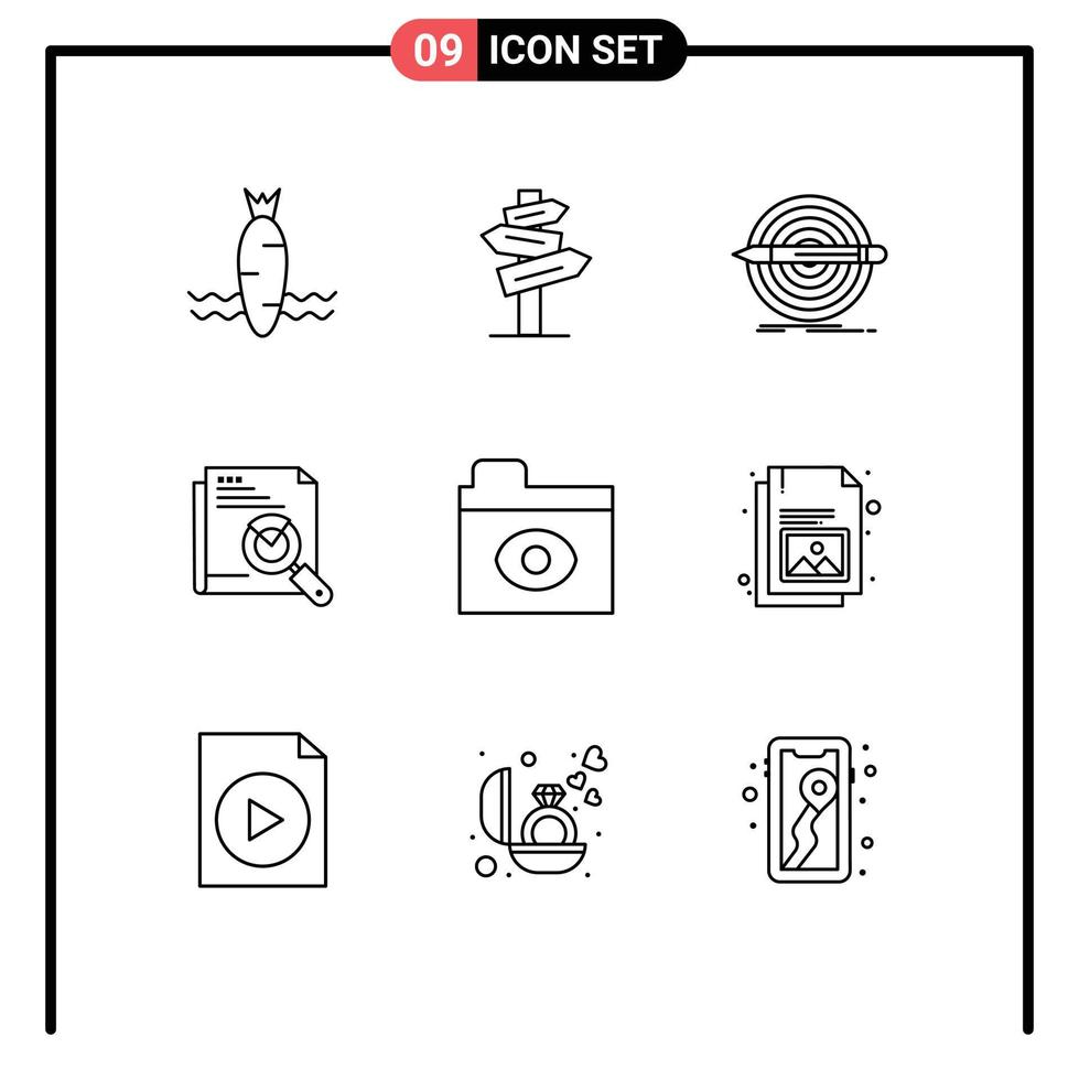 conjunto de 9 9 moderno ui íconos símbolos señales para diseño web diseño buscar objetivo editable vector diseño elementos