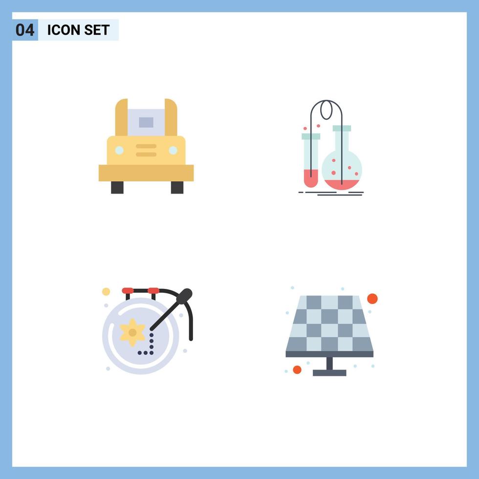 Set of 4 Modern UI Icons Symbols Signs for bus science transportation chemistry craft Editable Vector Design Elements