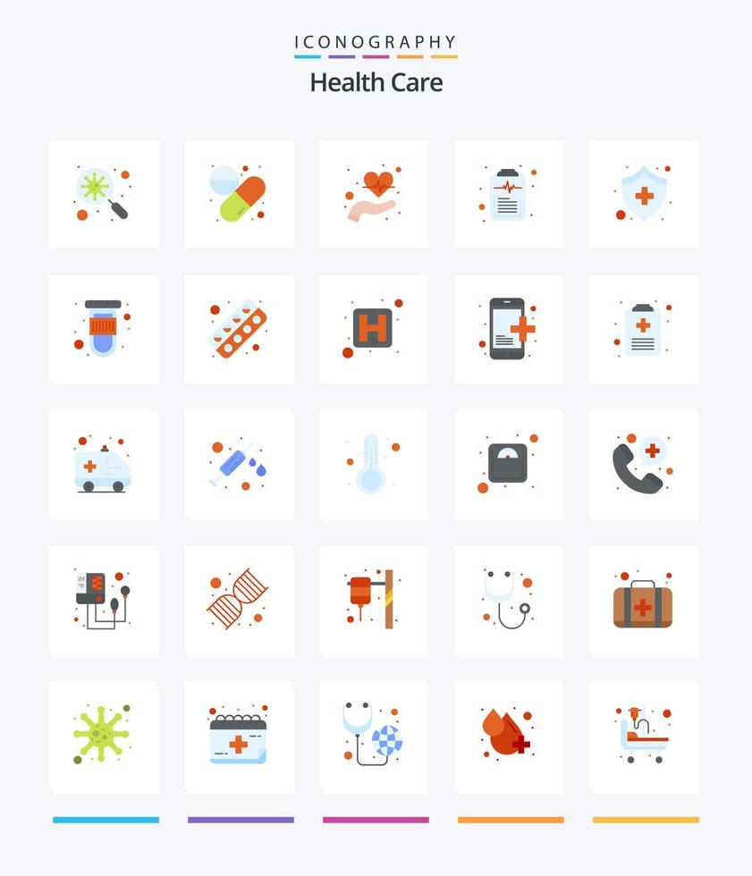 creativo salud cuidado 25 plano icono paquete tal como proteger. informe. cuidado. lista. cheque lista vector