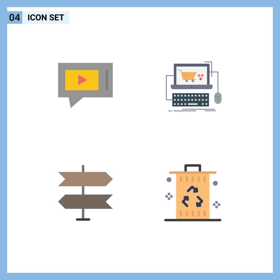 Pack of 4 Modern Flat Icons Signs and Symbols for Web Print Media such as chat direction service shop pointer Editable Vector Design Elements