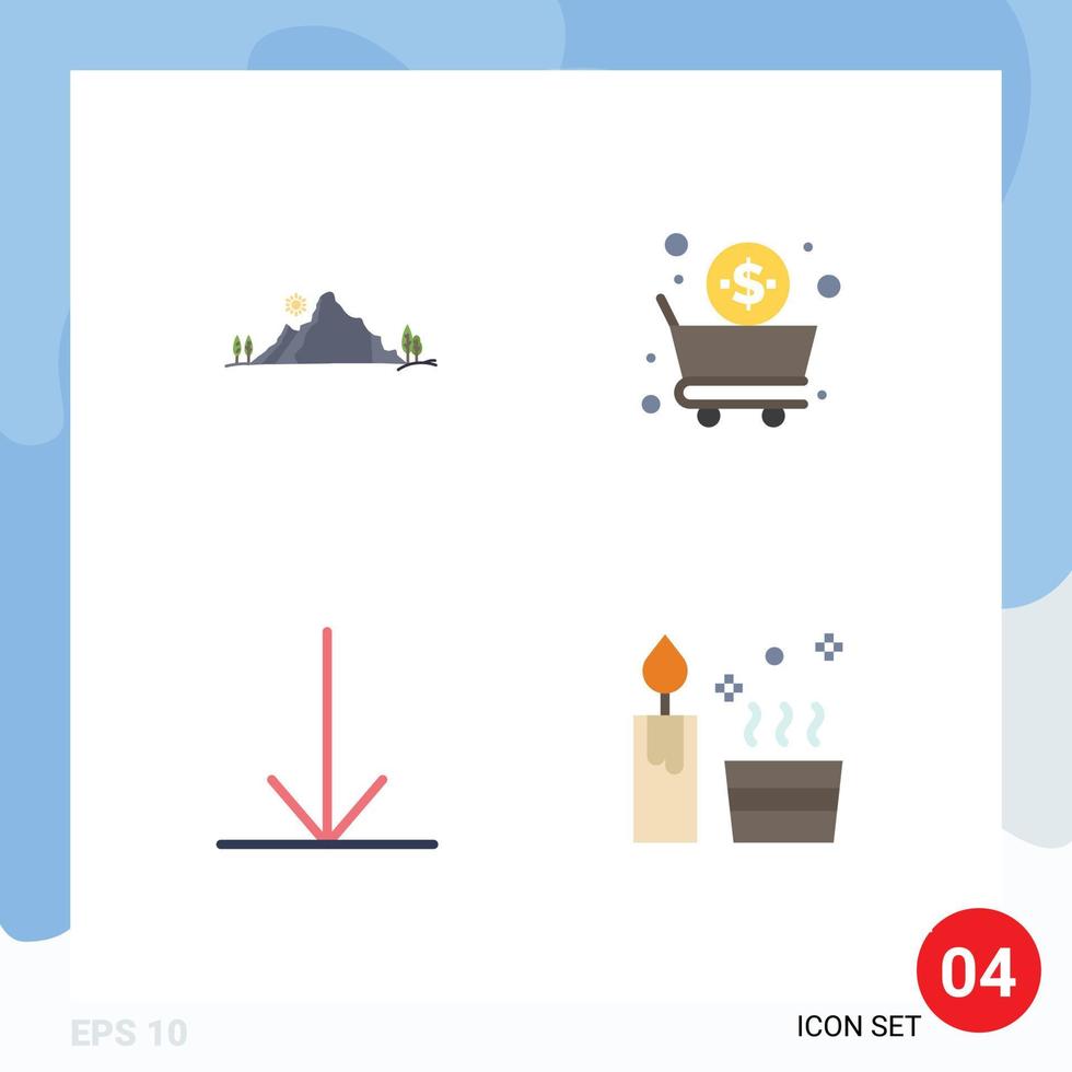 4 Universal Flat Icons Set for Web and Mobile Applications mountain arrow nature cart candle Editable Vector Design Elements