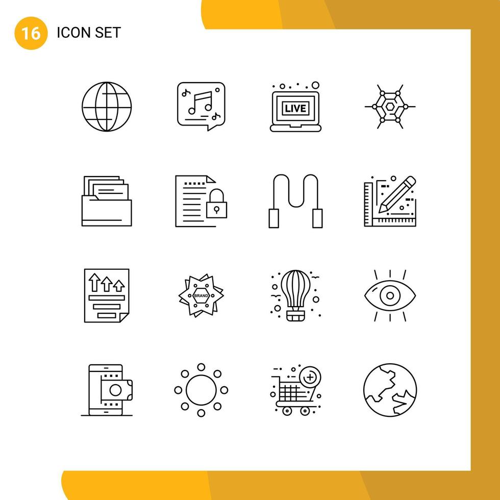 Stock Vector Icon Pack of 16 Line Signs and Symbols for data files broadcasting folder network Editable Vector Design Elements