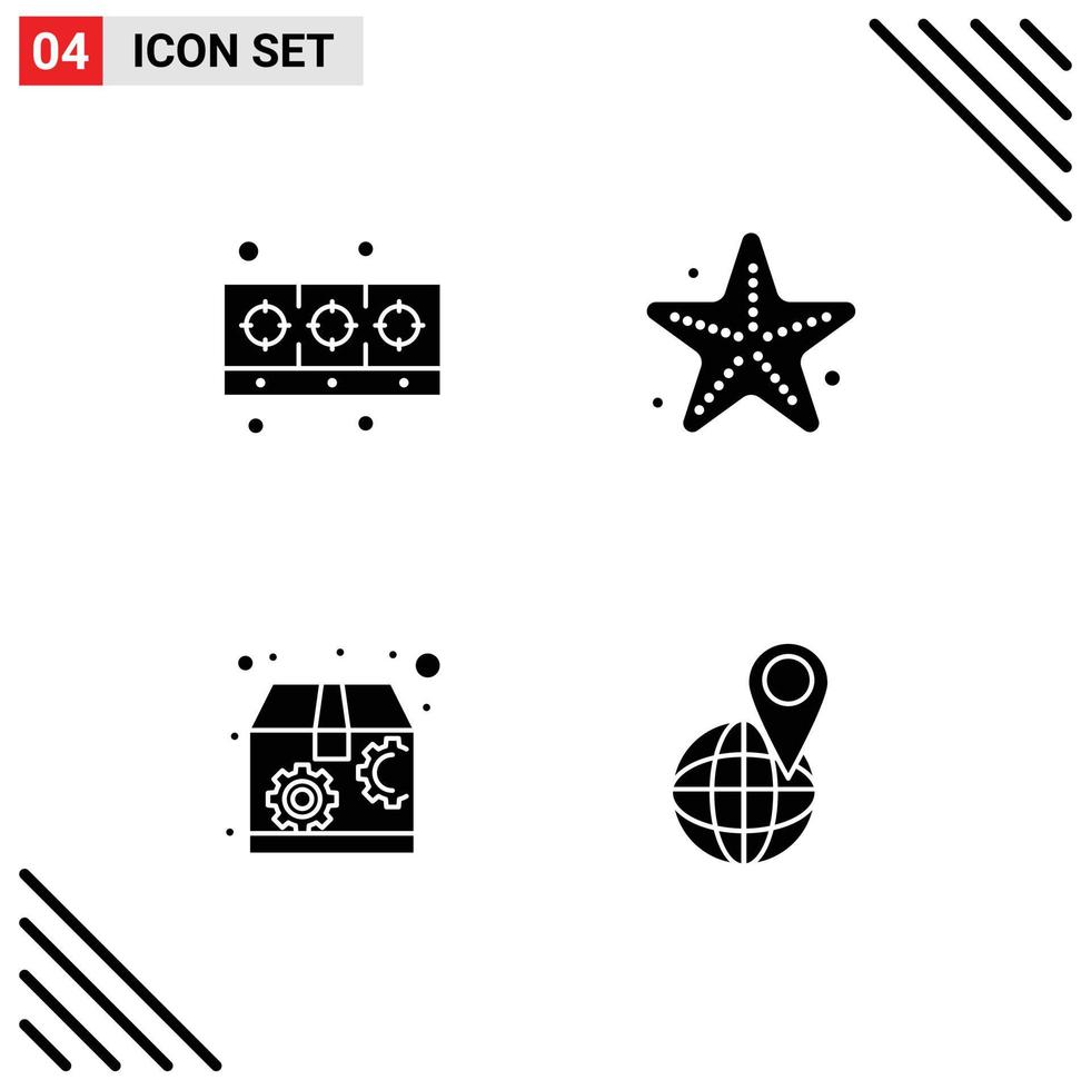 Group of 4 Solid Glyphs Signs and Symbols for cooker package kitchen star global Editable Vector Design Elements