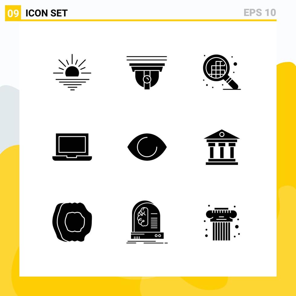 9 Thematic Vector Solid Glyphs and Editable Symbols of vision face design eye laptop Editable Vector Design Elements