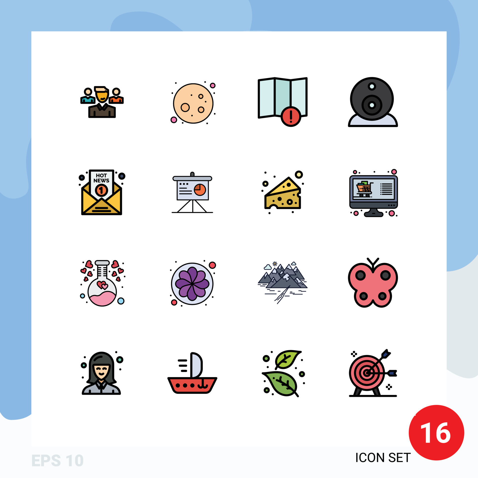 Group of 16 Flat Color Filled Lines Signs and Symbols for report