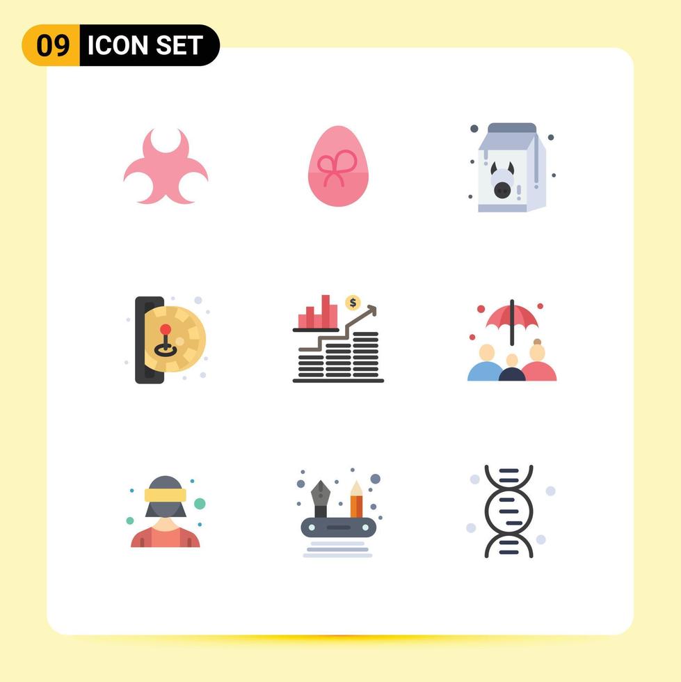 Set of 9 Modern UI Icons Symbols Signs for business game diet fun milk Editable Vector Design Elements