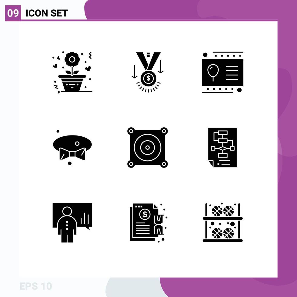 Stock Vector Icon Pack of 9 Line Signs and Symbols for electric tie trophy dress party Editable Vector Design Elements
