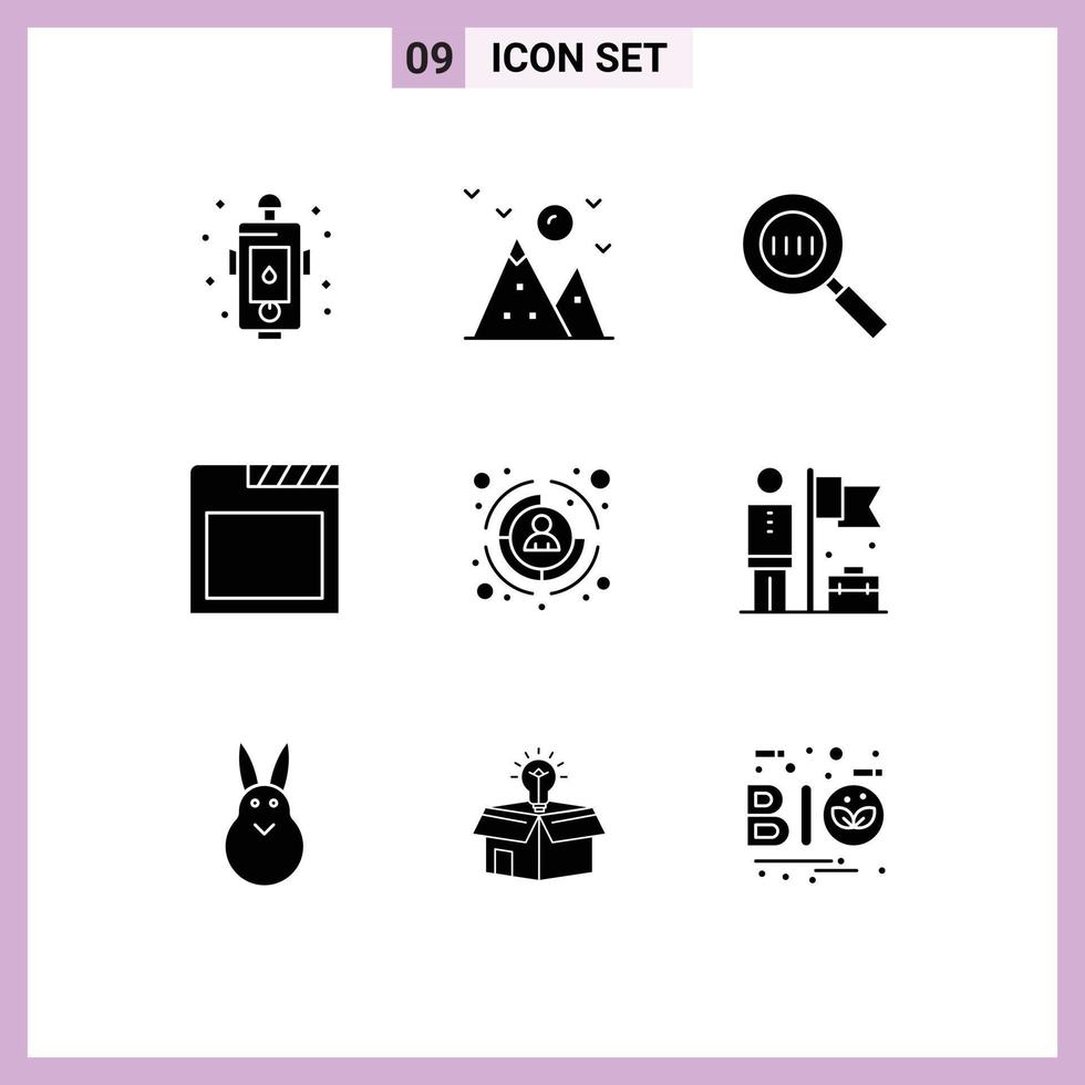 Modern Set of 9 Solid Glyphs and symbols such as customer tabs mountain browser magnifying Editable Vector Design Elements