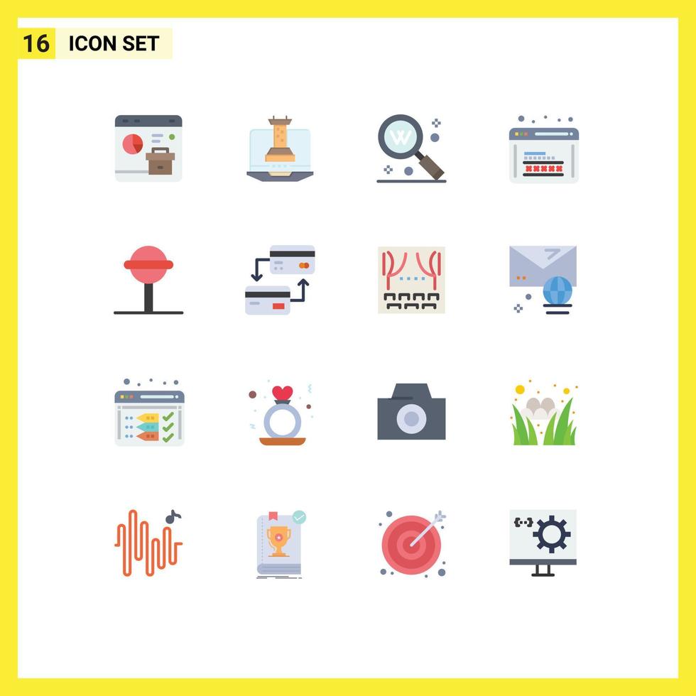 Modern Set of 16 Flat Colors Pictograph of web development marketing coding seo Editable Pack of Creative Vector Design Elements