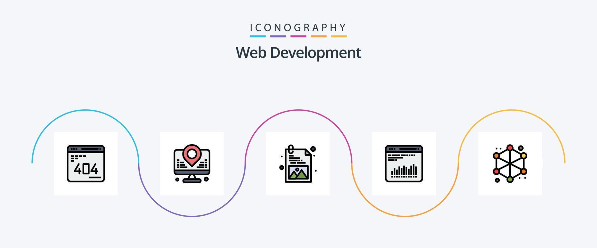 web desarrollo línea lleno plano 5 5 icono paquete incluso datos. diagnóstico. mapa. cuadro. gráfico vector