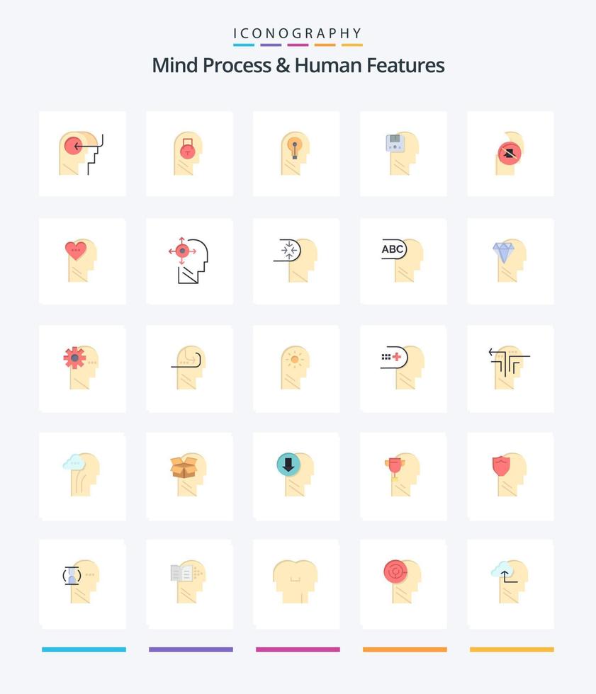 Creative Mind Process And Human Features 25 Flat icon pack  Such As user. save. user. memory. mind vector