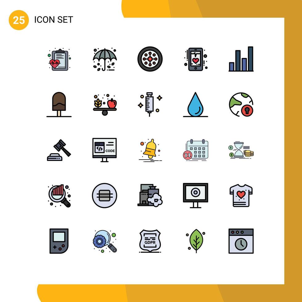 Stock Vector Icon Pack of 25 Line Signs and Symbols for analytics mobile christmas heart beat Editable Vector Design Elements