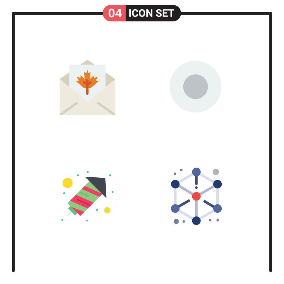 Modern Set of 4 Flat Icons Pictograph of card fire work mail hotel cube Editable Vector Design Elements