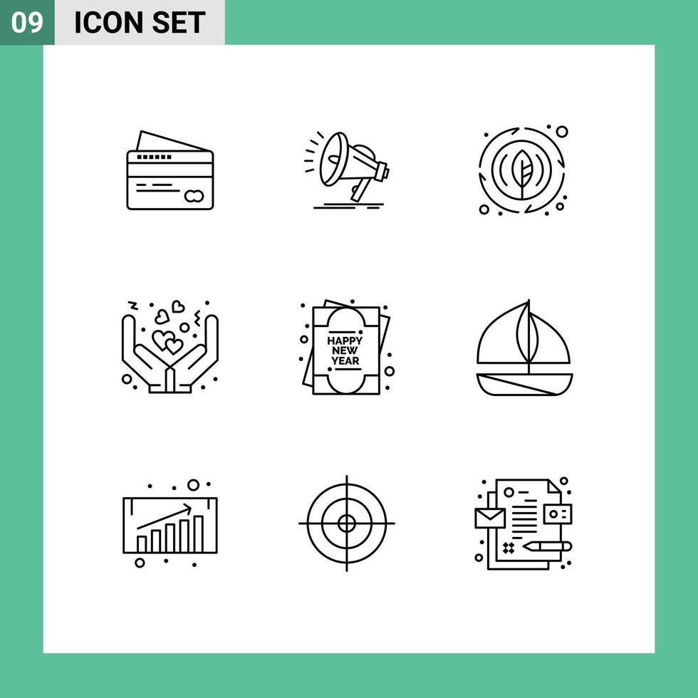 Set of 9 Modern UI Icons Symbols Signs for greeting card love energy hands care Editable Vector Design Elements