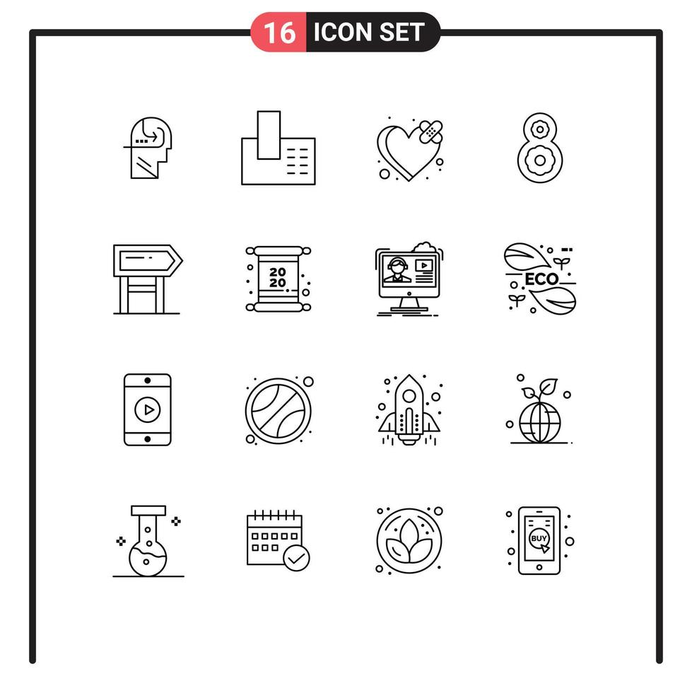 16 Thematic Vector Outlines and Editable Symbols of location direction bandage flower eight Editable Vector Design Elements