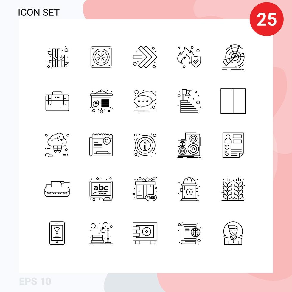 25 Universal Line Signs Symbols of bag point right performance data Editable Vector Design Elements