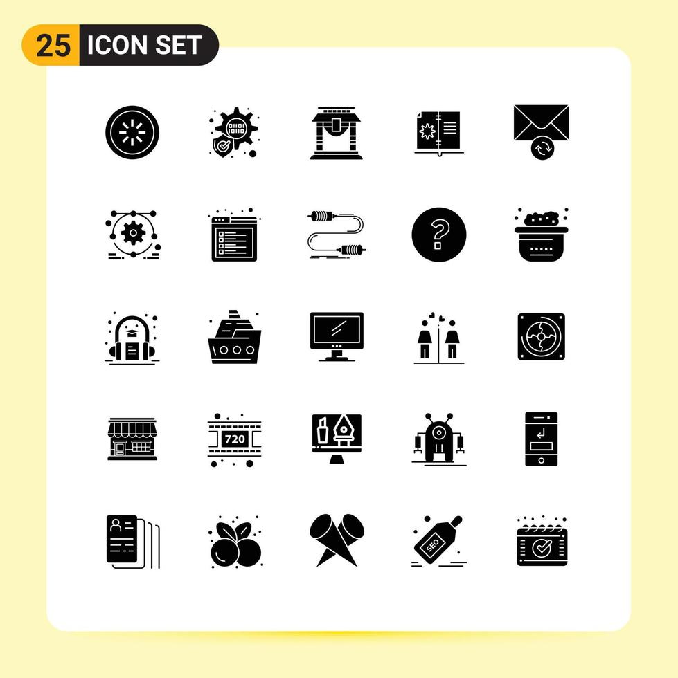 Solid Glyph Pack of 25 Universal Symbols of development message china mail hardware Editable Vector Design Elements