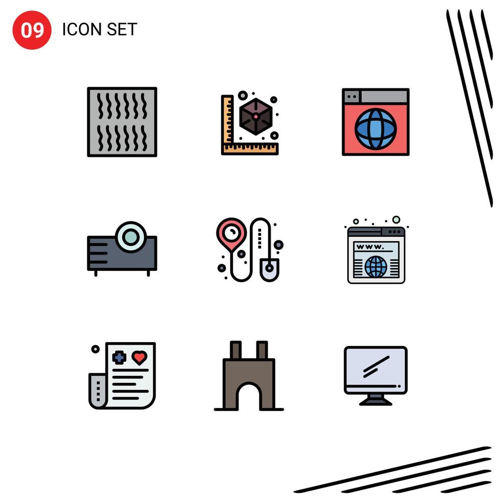 Set of 9 Modern UI Icons Symbols Signs for booking projector design products devices Editable Vector Design Elements