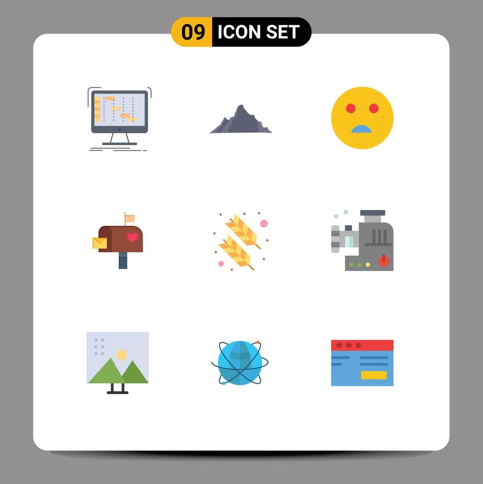 Pictogram Set of 9 Simple Flat Colors of letter box love mountain mail school Editable Vector Design Elements