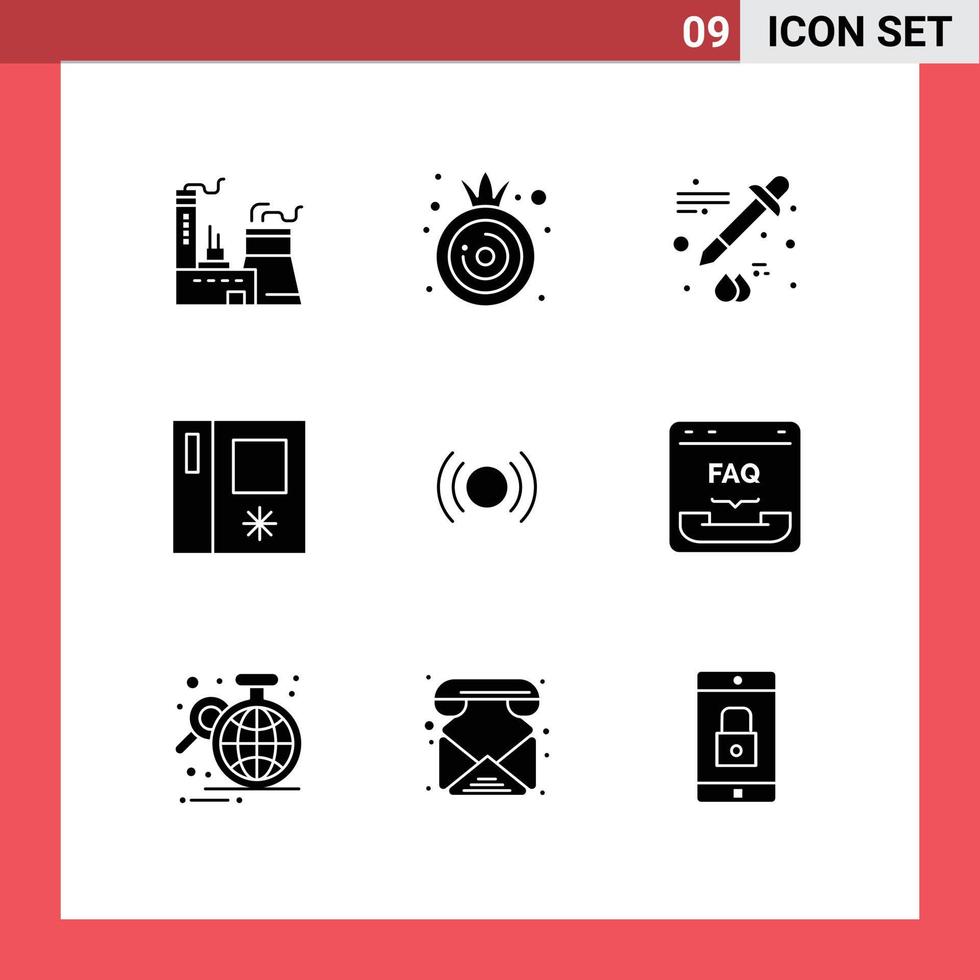 Modern Set of 9 Solid Glyphs and symbols such as ux signal dropper essential side by side Editable Vector Design Elements