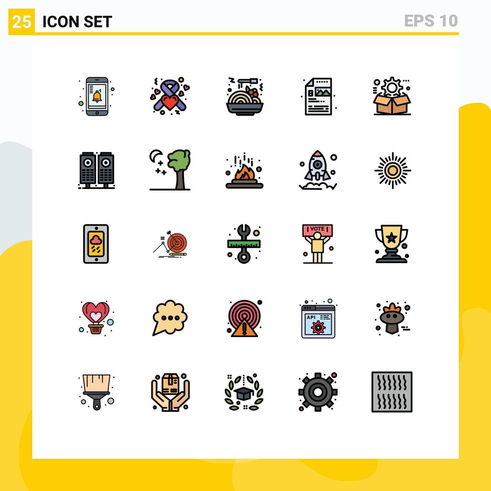 User Interface Pack of 25 Basic Filled line Flat Colors of setting cog food box file Editable Vector Design Elements