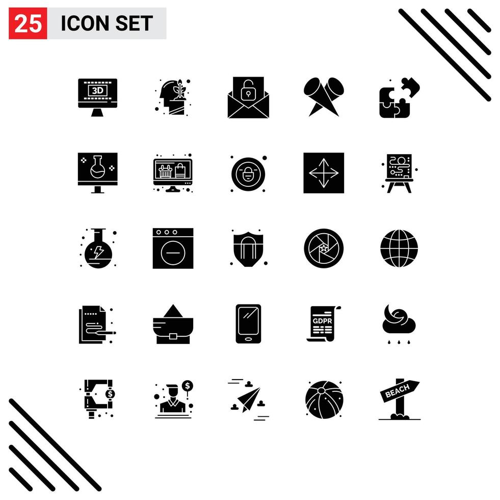 Mobile Interface Solid Glyph Set of 25 Pictograms of puzzle top communication popular featured Editable Vector Design Elements