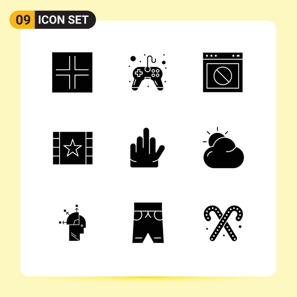 9 Creative Icons Modern Signs and Symbols of hand star stop stream multimedia Editable Vector Design Elements