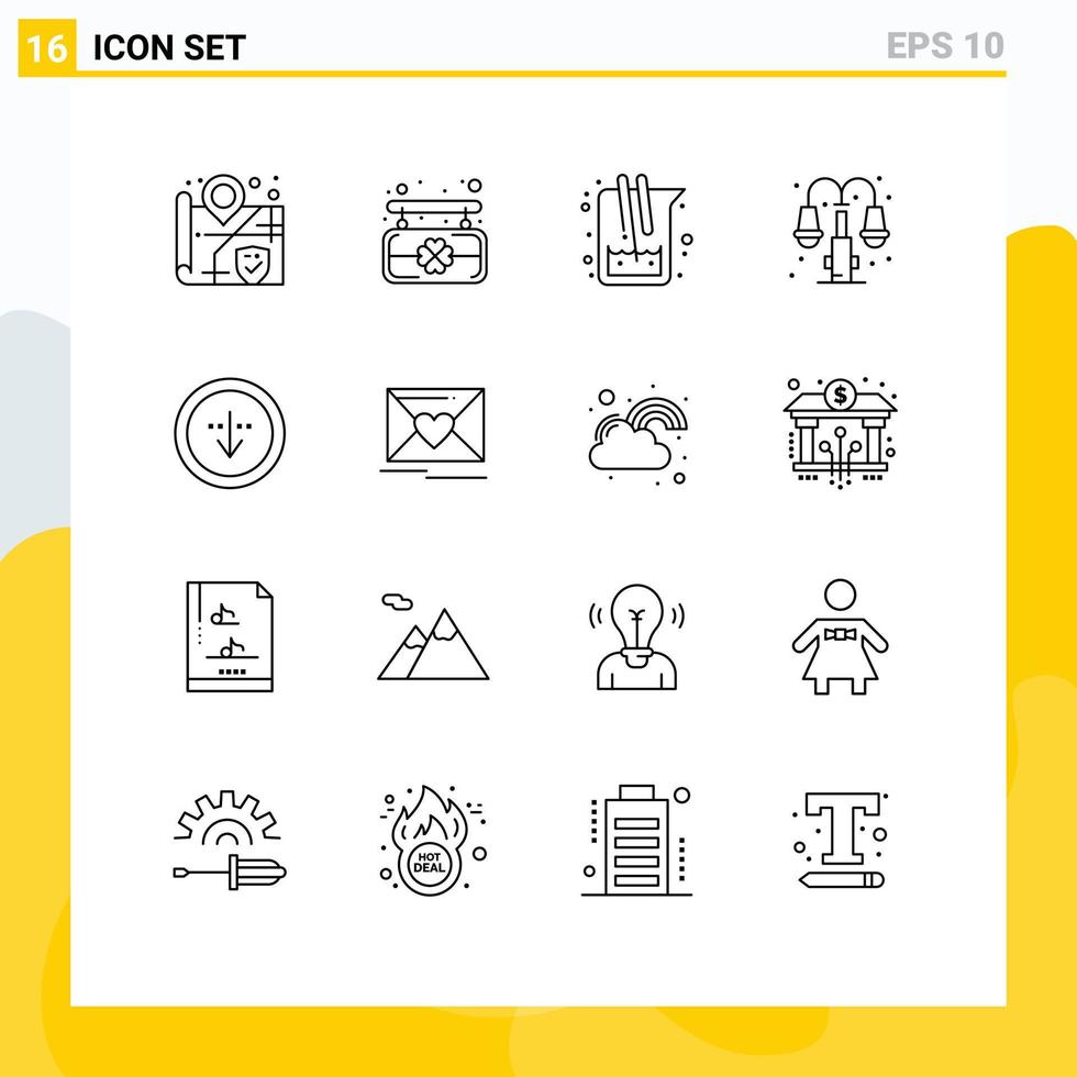 Outline Pack of 16 Universal Symbols of download direction science lump life Editable Vector Design Elements