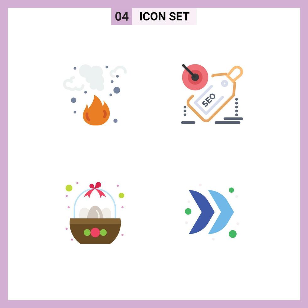 Group of 4 Flat Icons Signs and Symbols for burn promotion pollution seo bowl Editable Vector Design Elements