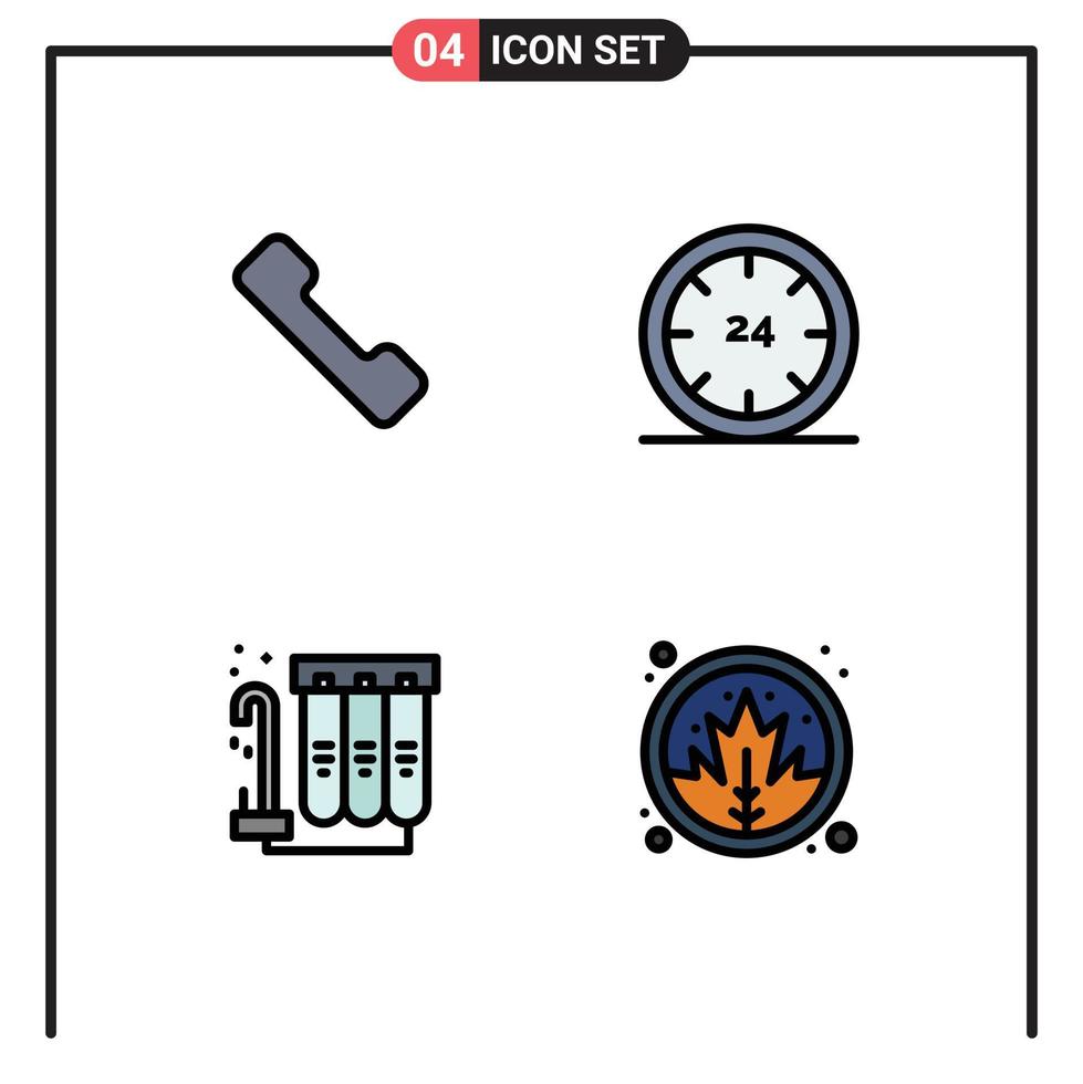 Set of 4 Modern UI Icons Symbols Signs for telephone filtration and e water Editable Vector Design Elements