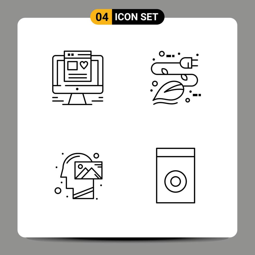 Stock Vector Icon Pack of 4 Line Signs and Symbols for computer mind electricity plug thinking Editable Vector Design Elements