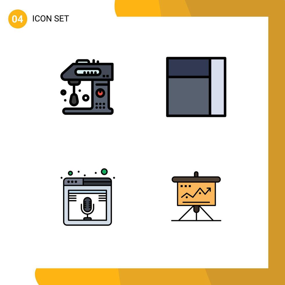 4 User Interface Filledline Flat Color Pack of modern Signs and Symbols of appliances page cooking layout web Editable Vector Design Elements