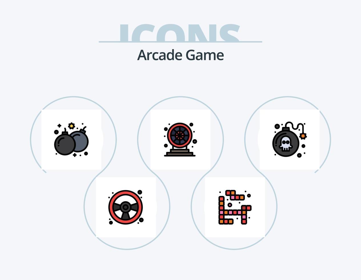 arcada línea lleno icono paquete 5 5 icono diseño. juego. bomba. divertida. jugar. divertido vector