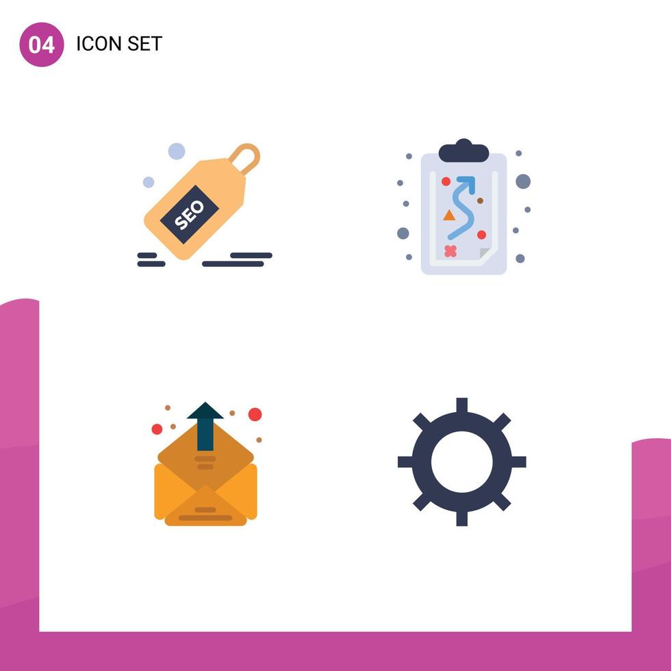 Universal Icon Symbols Group of 4 Modern Flat Icons of seo contact discount path inbox Editable Vector Design Elements