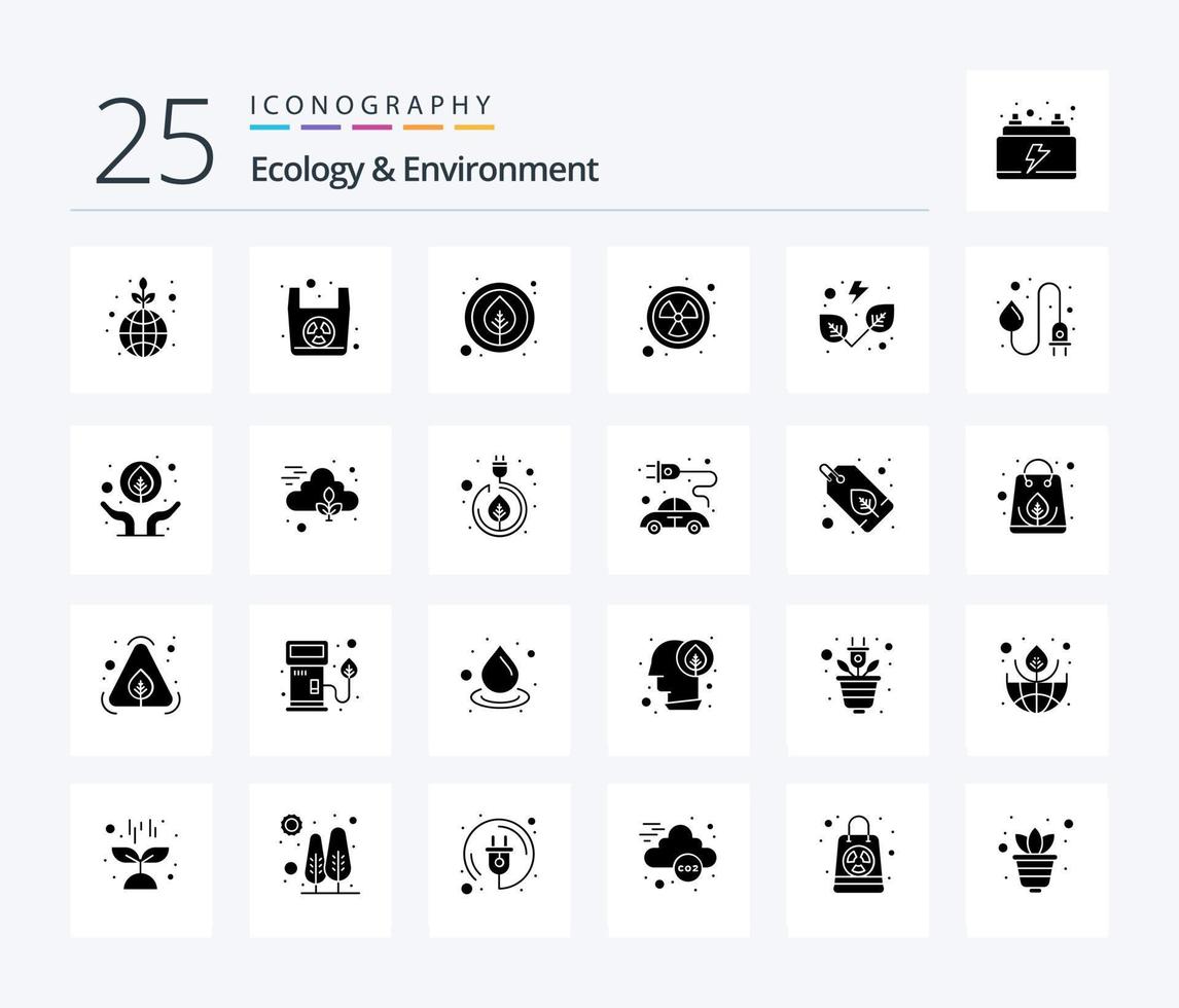 Ecology And Environment 25 Solid Glyph icon pack including leaves. radioactivity. environment. radioactive. nuclear vector