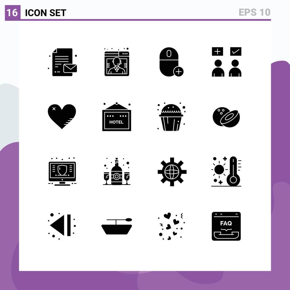 Universal Icon Symbols Group of 16 Modern Solid Glyphs of heart tick computers online answers Editable Vector Design Elements