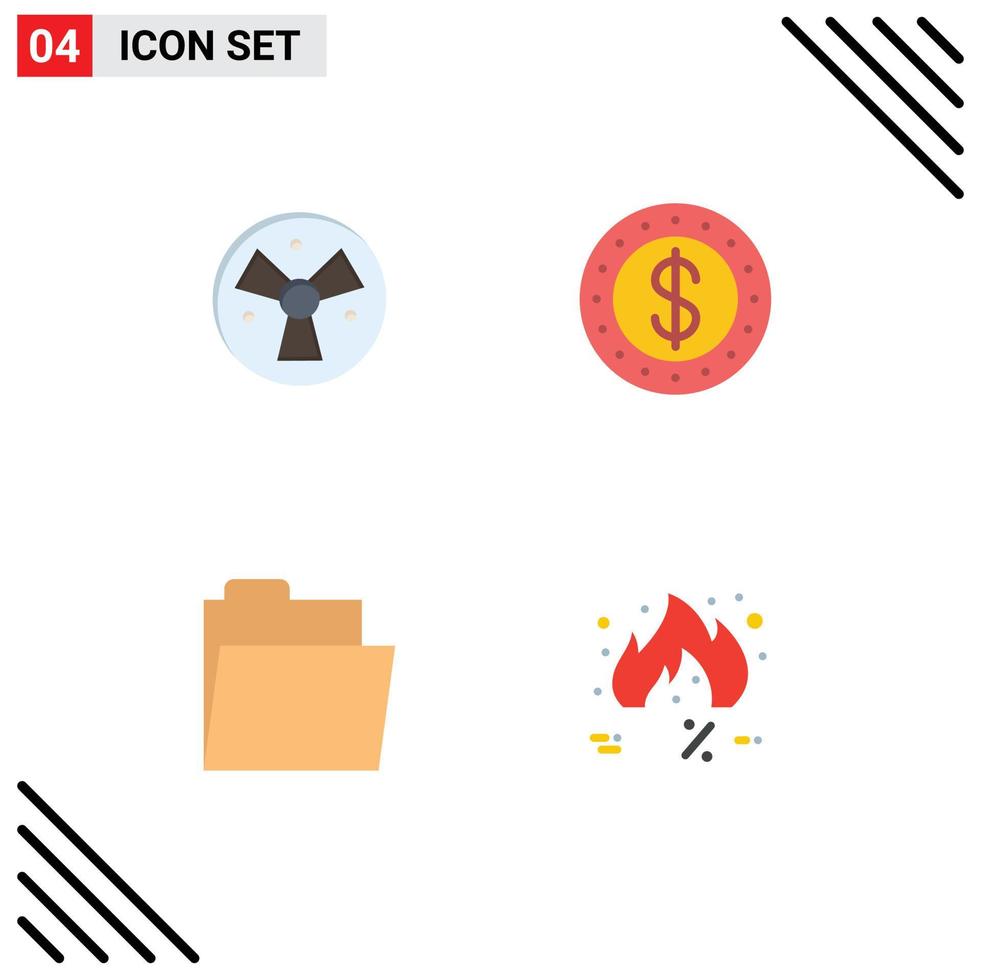 Group of 4 Flat Icons Signs and Symbols for radiation open fan cash discount Editable Vector Design Elements
