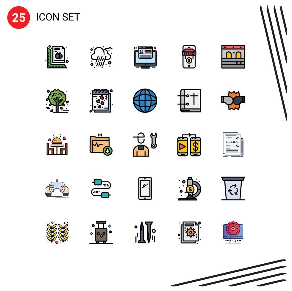 25 Filled line Flat Color concept for Websites Mobile and Apps train door conversion store ecommerce Editable Vector Design Elements