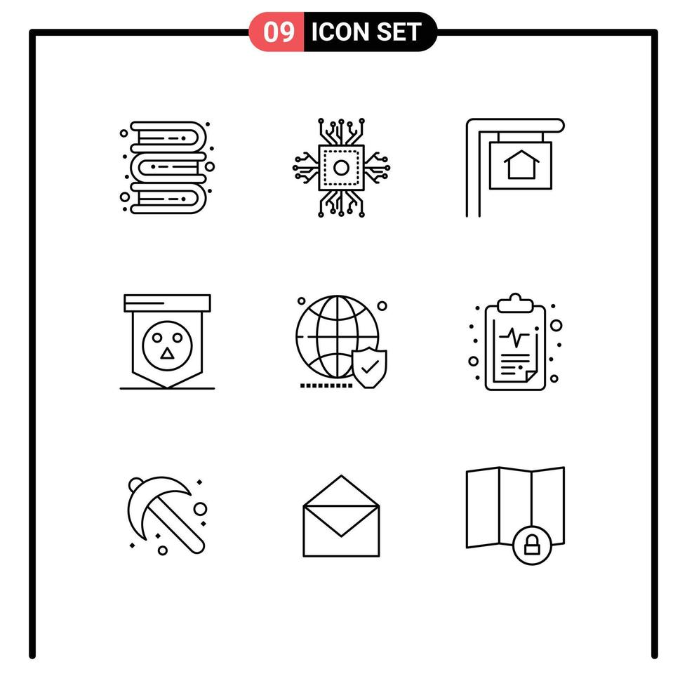 Set of 9 Modern UI Icons Symbols Signs for shield skull technology horror board Editable Vector Design Elements